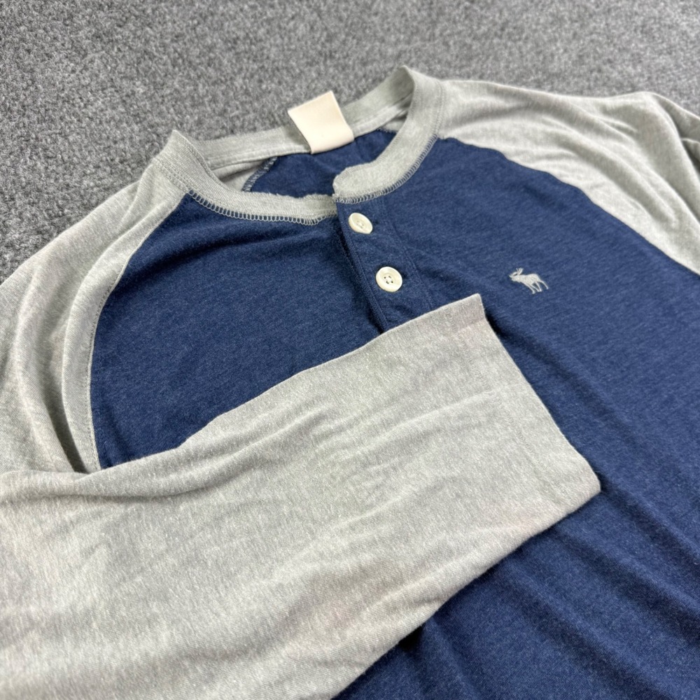 Abercrombie & Fitch Henley Shirt Medium Blue Gray Raglan Long Sleeve Men's